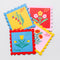stacked set of 4 colorful floral theme postage stamp shaped coasters