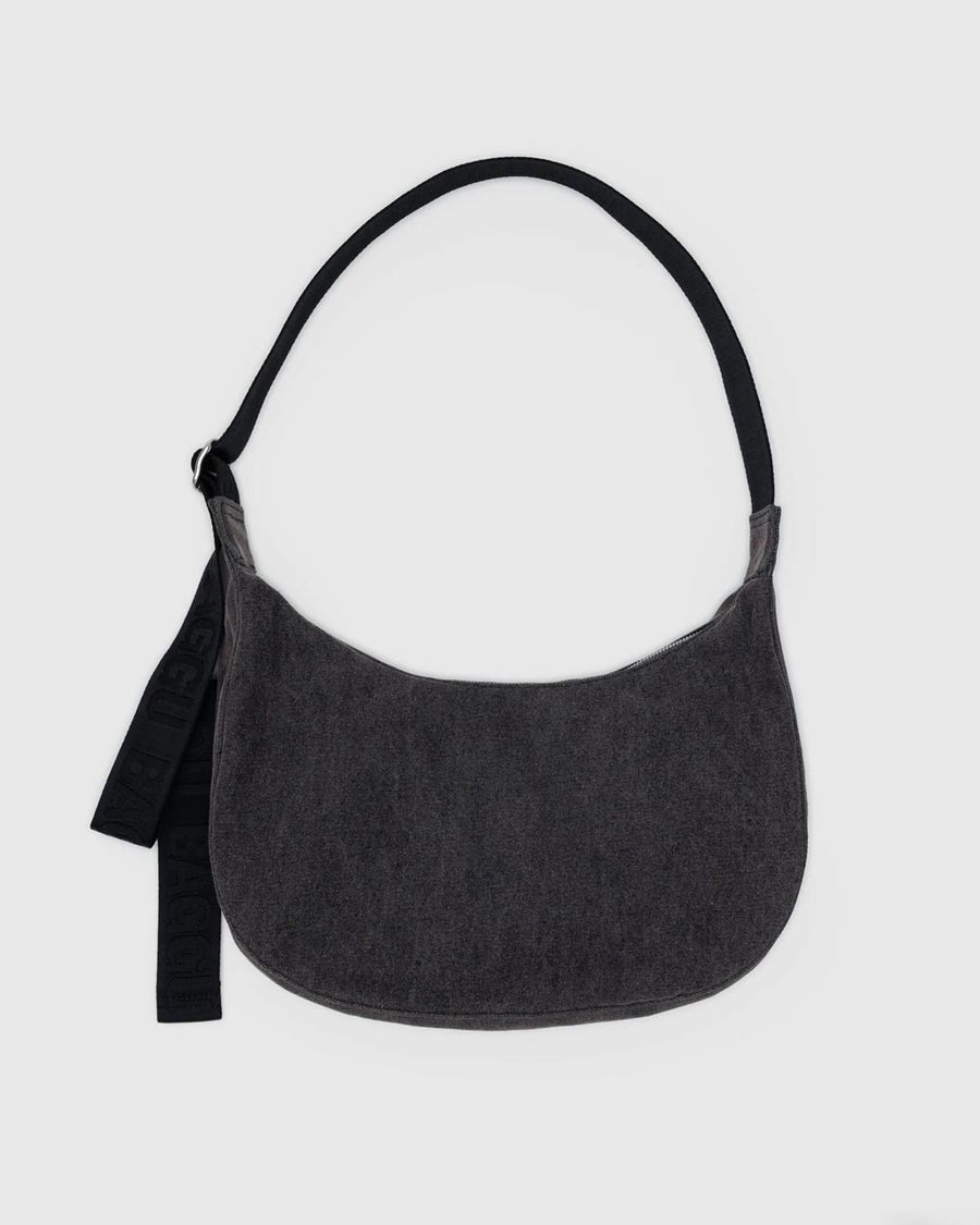 Medium Denim Crescent Bag w/ Key Leash - Washed Black Denim – ban.do