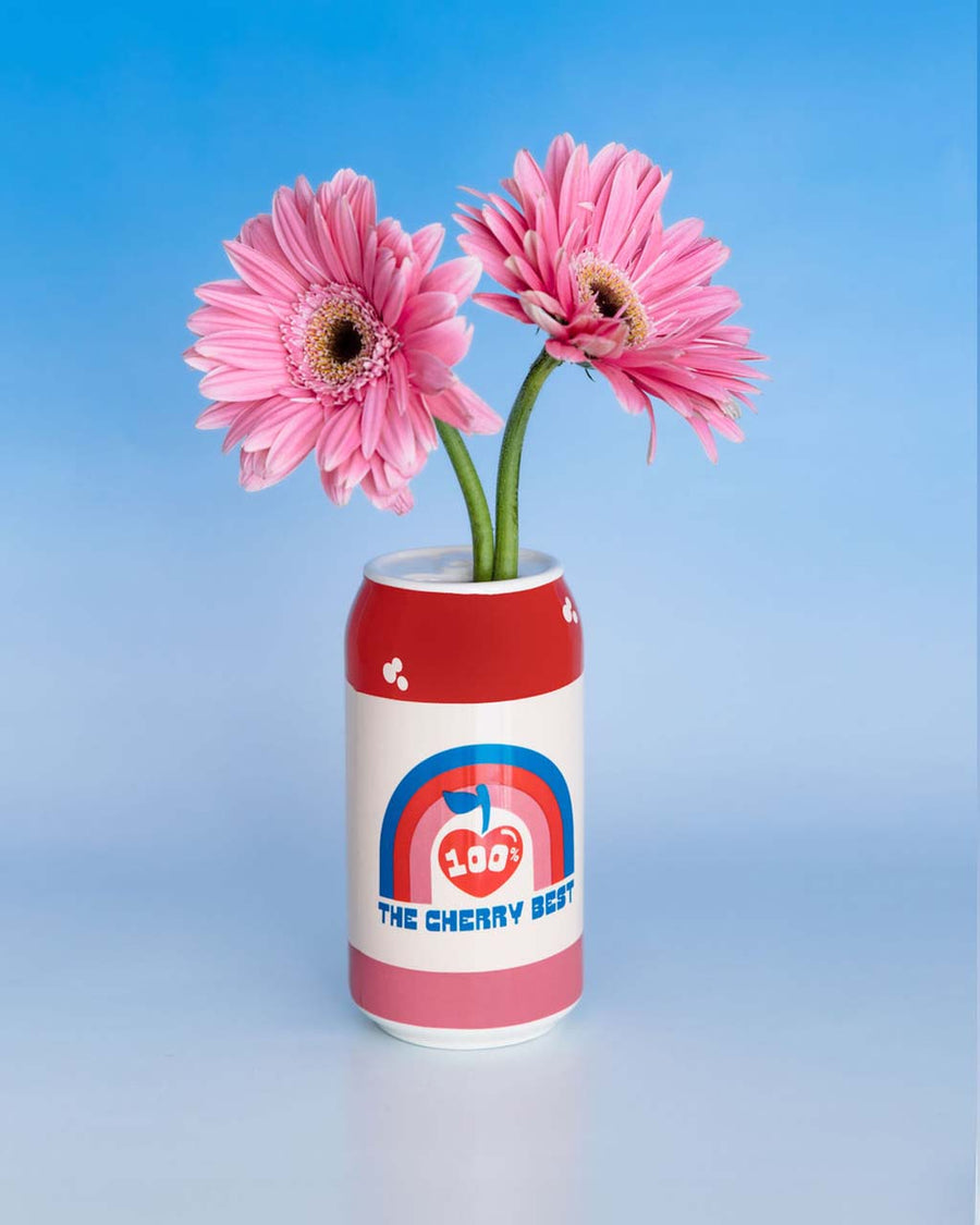 100% the cherry best back of lucky cherry cream soda can vase with flowers inside
