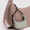 sage and white vertical stripe crescent bag charm on a bag