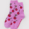 pink socks with all over cherry print