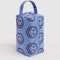 sky blue dopp kit with brown smiley print