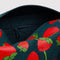 interior zipper of green dopp kit with all over strawberry print