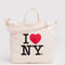 tan horizontal duck bag with 'I LOVE NY' across the front