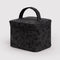 grey large cosmetic case with black ditsy floral
