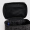 opened grey large cosmetic case with black ditsy floral