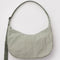 pale sage and white vertical stripe large crescent bag