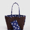 reversed navy large reversible tote with brown interior