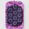 flattened set of two packing cubes: medium deep purple with light blue smiley print and large pink with cobalt smiley print