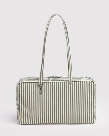 pale sage and white vertical stripe bowler bag