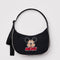 black medium crescent bag with white piping and embroidered mickey head and red 'MICKEY'