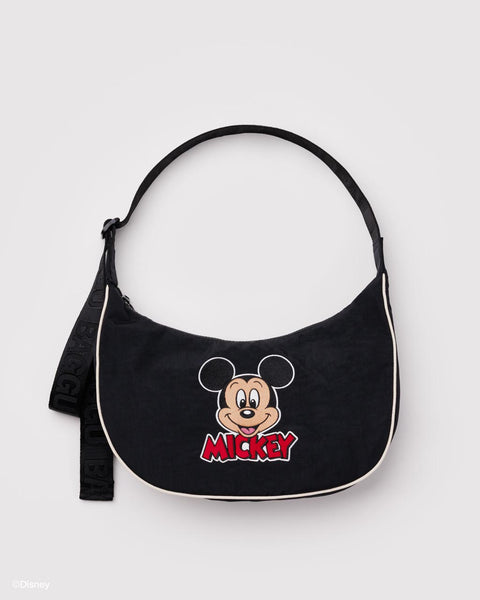 Medium Nylon Crescent Bag w/ Key Leash - Embroidered Mickey Mouse