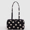 black nylon bowler bag with cream polka dots
