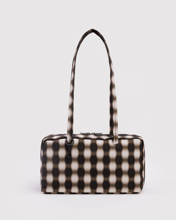 brown blurred gingham nylon bowler bag