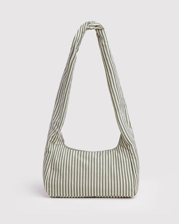 green and white vertical stripe meringue bag with thick twist strap