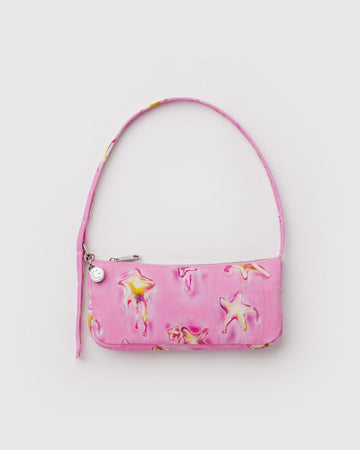 bright pink pochette bag with melting gold star print