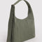 side view of olive green nylon shoulder bag