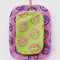 flattened set of 2 packing cubes: small yellow with hot pink smiley print and medium pink with cobalt smiley print