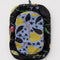flattened set of 2 packing cubes: small periwinkle with golden pears and medium black winter gourd