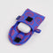 cobalt puffy earbud case with red smiley face print with airpods inside