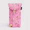 bright pink puffy glasses sleeve with gold melting star print