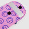 pink 13" puffy laptop sleeve with blue smiley print with a laptop inside