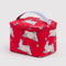red puffy lunch bag with bunny print