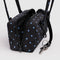 key leash of black small bowler bag with sky blue micro polka dots