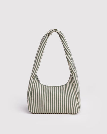 green and white vertical stripe small meringue bag with thick twist strap