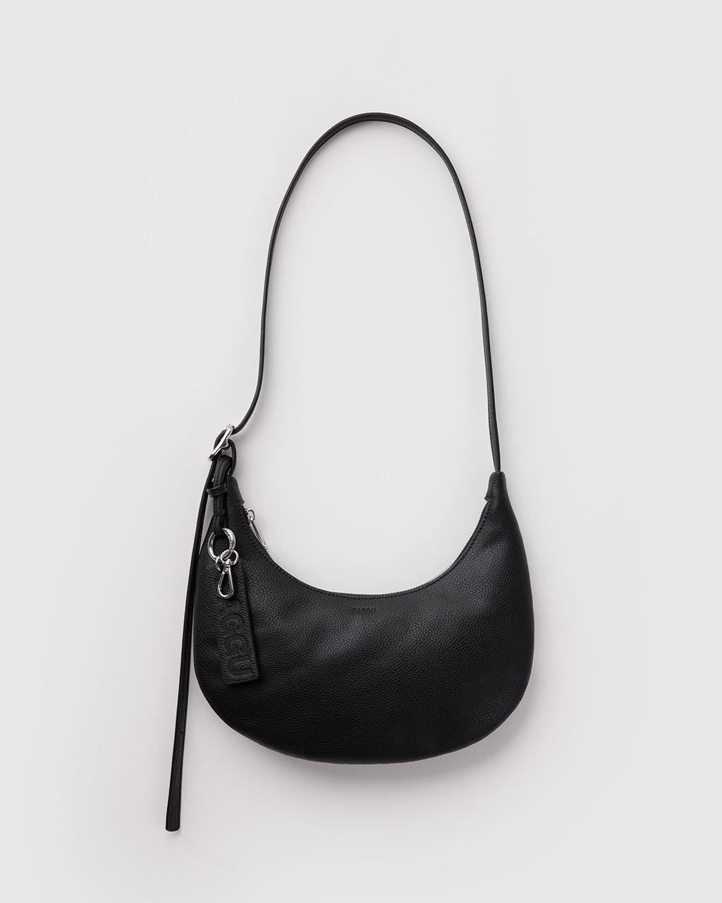 Small Recycled Leather Flat Crescent - Black in Black
