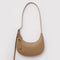 tan recycled leather small flat crescent bag