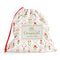 white bag with red floral print and blue criss-cross detail
