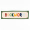 canvas banner with rainbow 'bookworm' across the front and kelly green border