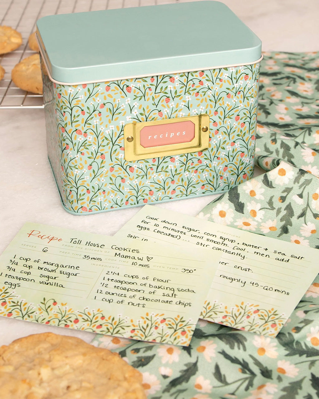 Strawberry Meadow Tin Recipe Box