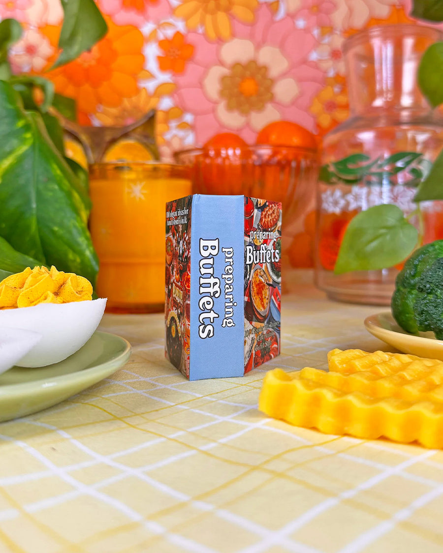 side view of preparing buffet cookbook matchbook