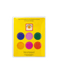 back view of packaged set of 14 colorful circle and smiley square bookplates with 'from the library of" and 'this book belongs to' on the front