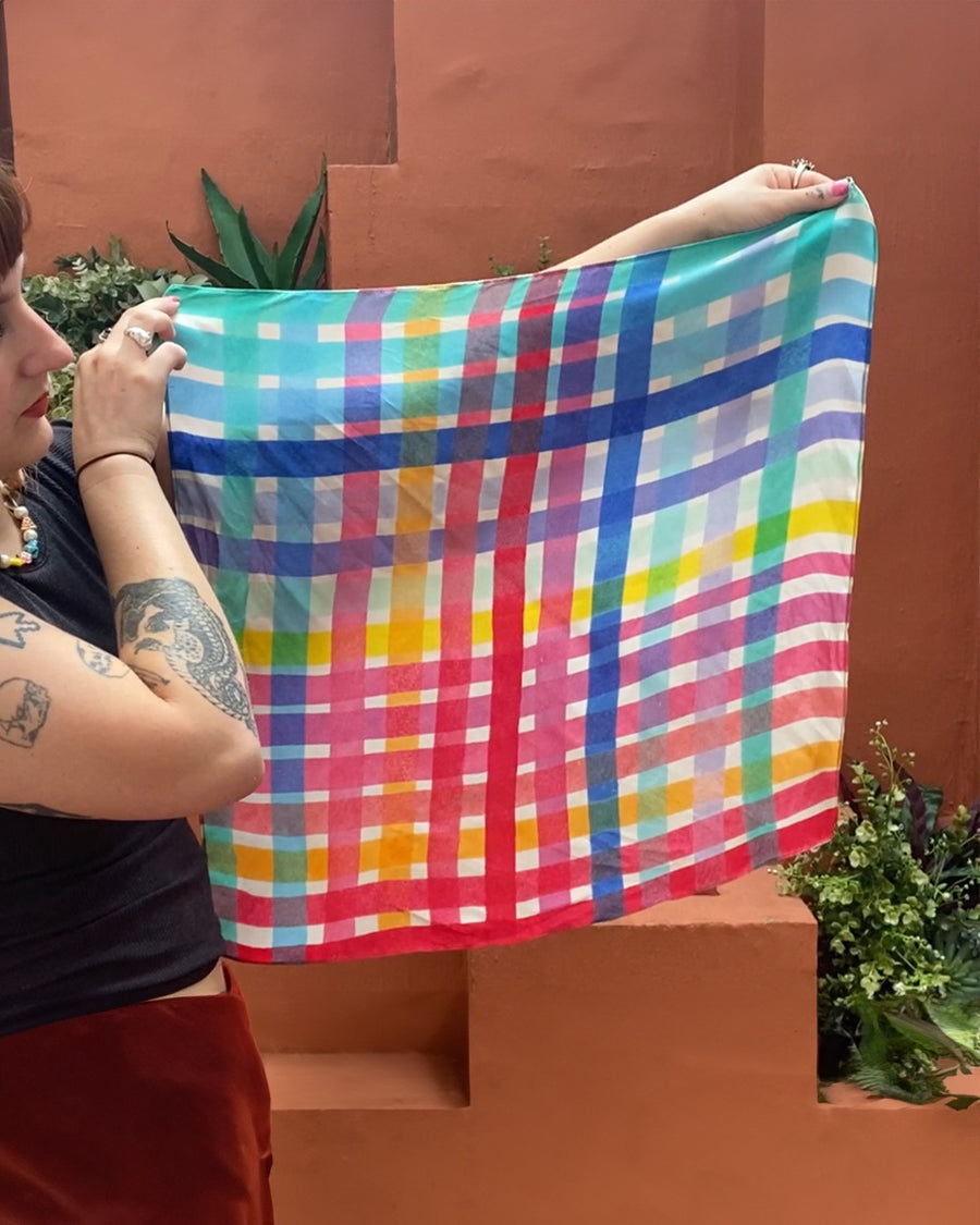 silk scarf with multicolor stripe pattern