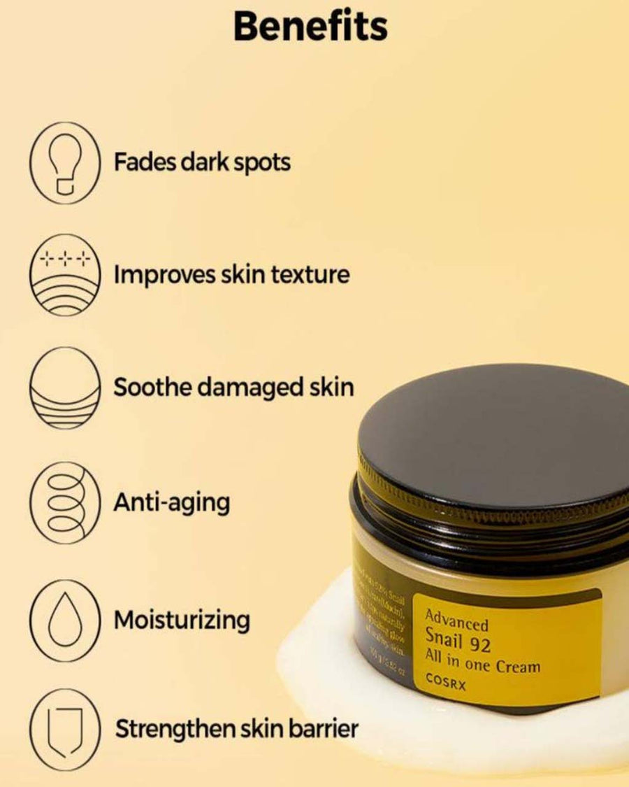 benefits: fades dark spots, improves skin texture, soothe damaged skin, anti-aging, moisturizing, strengthen skin barrier