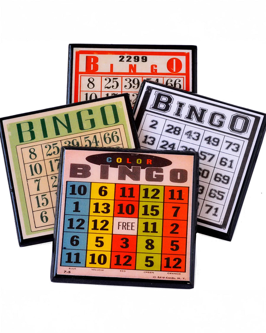 set of 4 colorful bingo cards coasters
