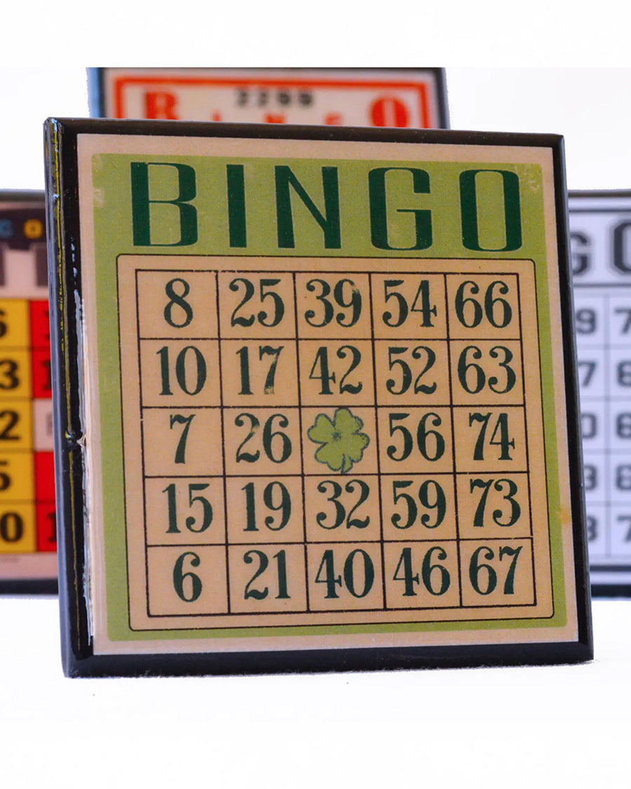green irish clover vintage bingo card coaster