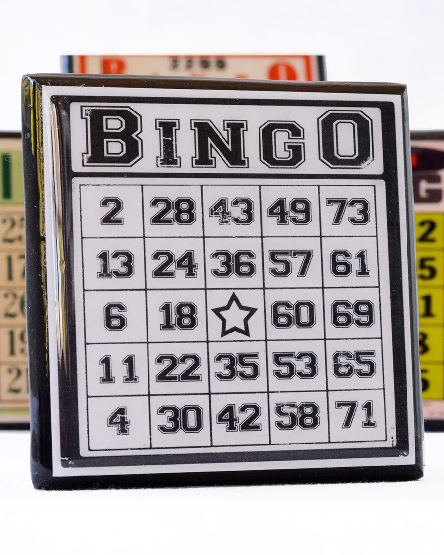 white and black vintage library card coaster