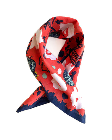 red kerchief with flower and chicken print