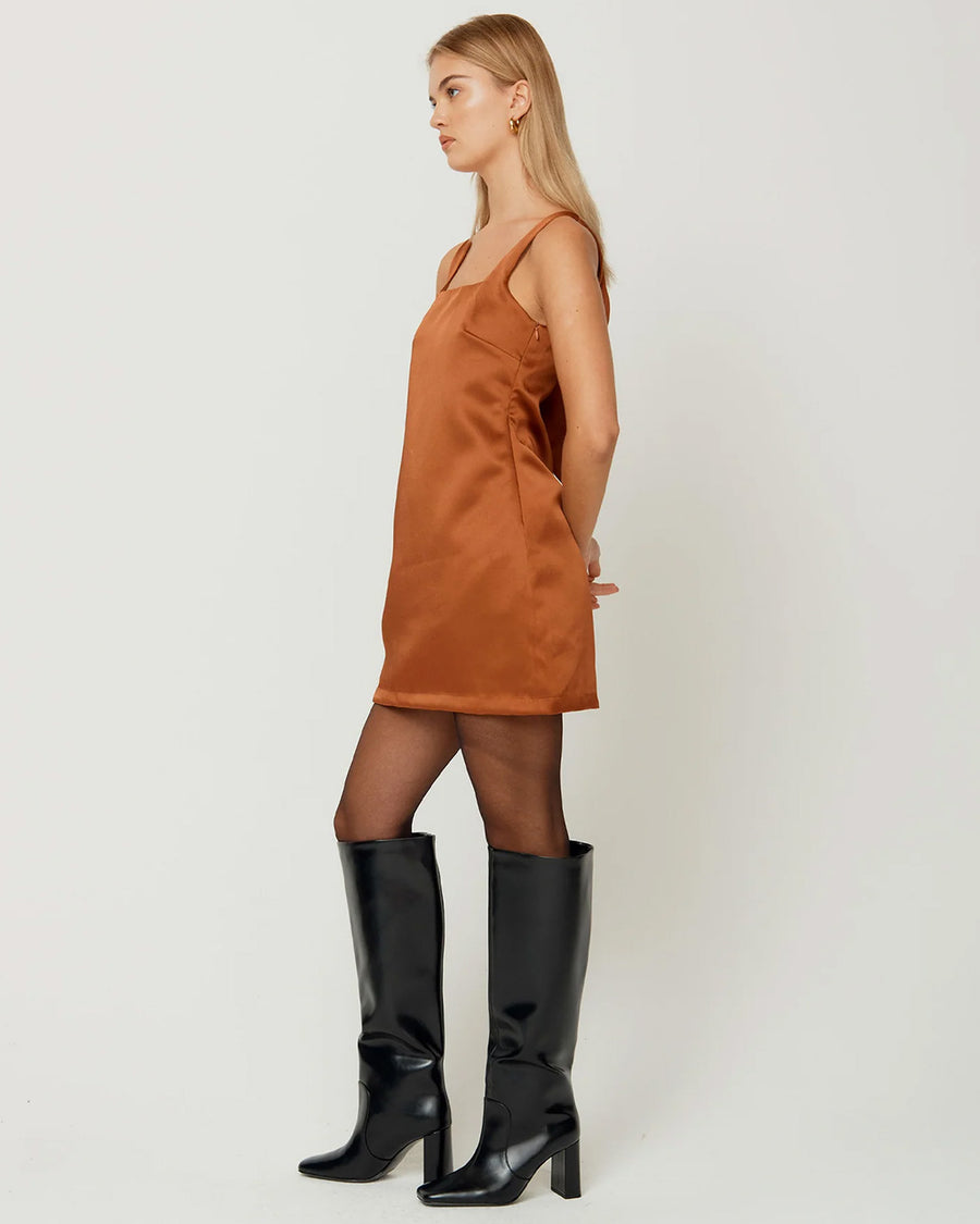House Of Sunny - The Mini Satin Shift Dress - Chocolate