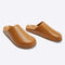brown leather slip on mules with a natural sole