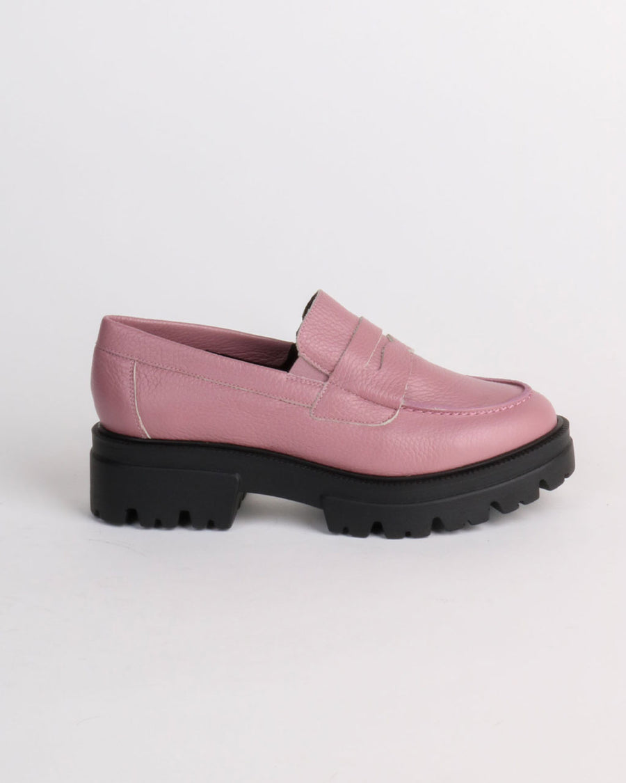 lilac loafer with black lug sole
