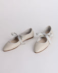 cream ballet shoes inspired flat with pointed toe and tie