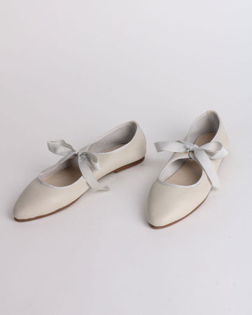 cream ballet shoes inspired flat with pointed toe and tie