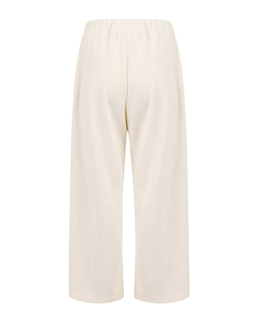 back view of off white wide leg pants
