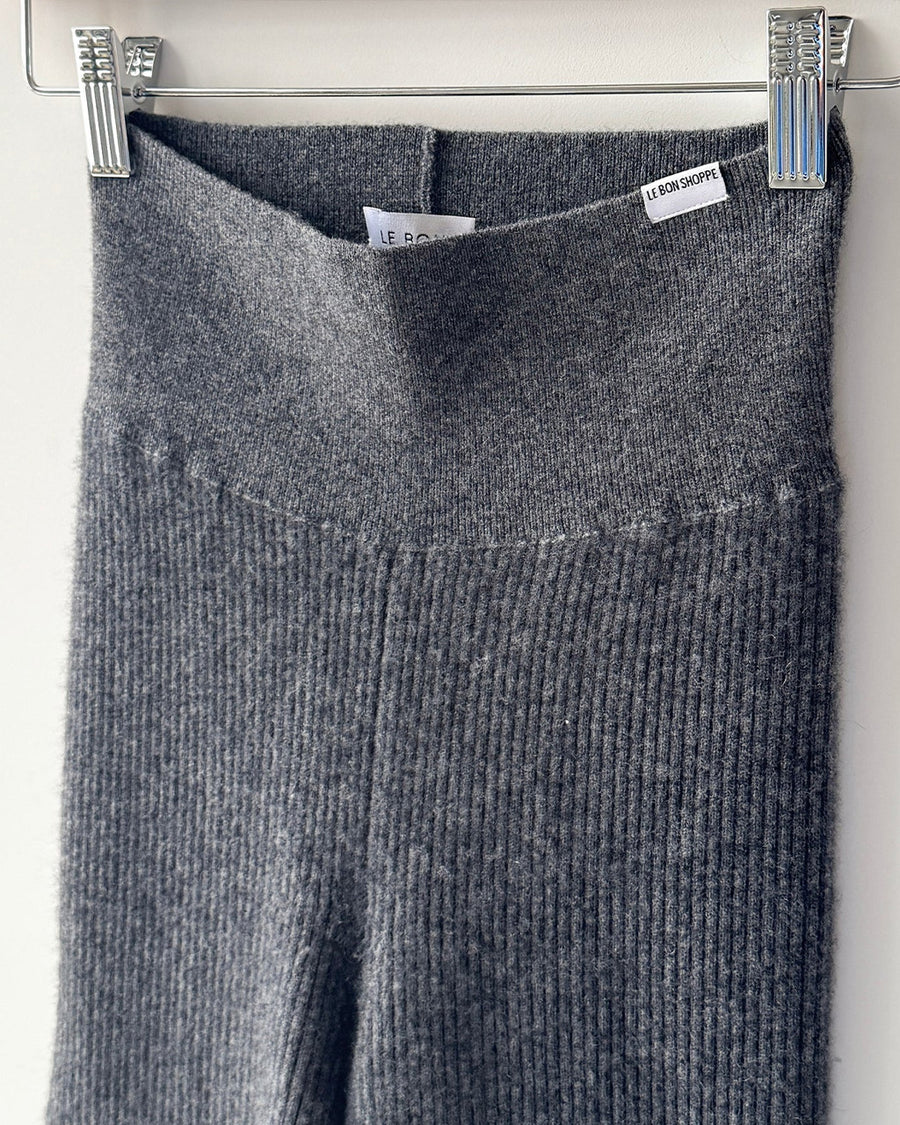 heather grey ribbed cashmere leggings on a hanger