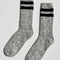 heather grey crew socks with double black stripes at the top